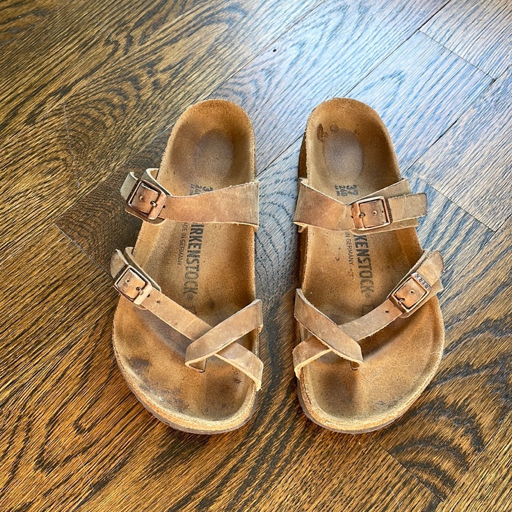 Birkenstock Mayari Sandal, Brown / Beige leather, size 7